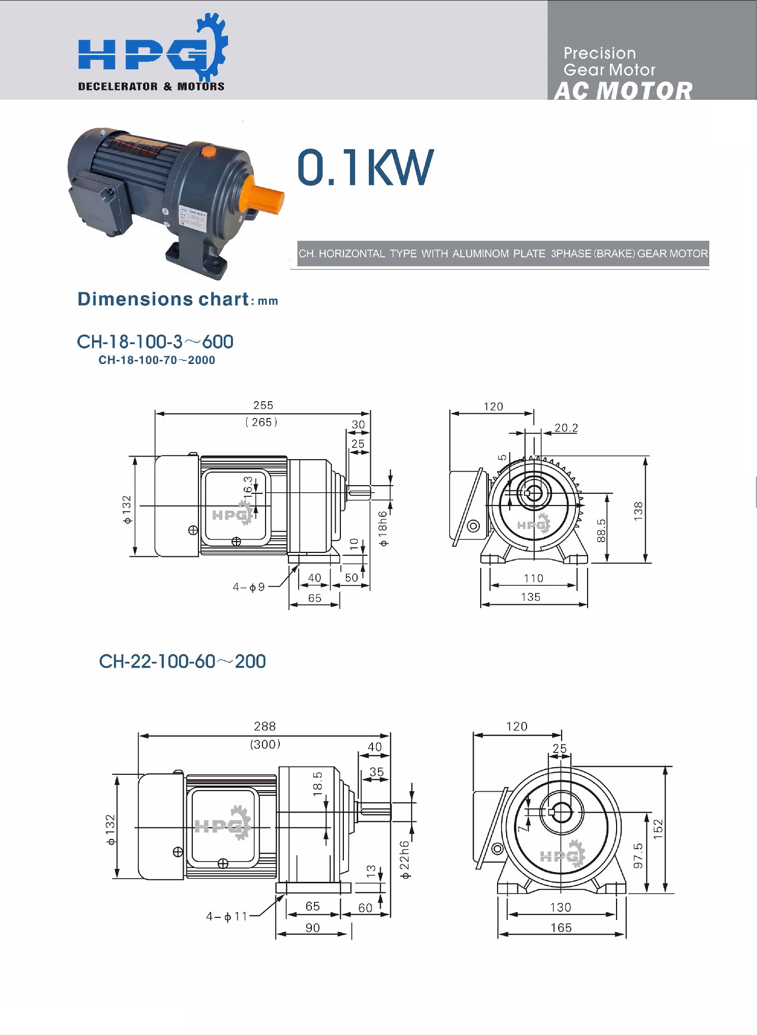 Motor giảm tốc HPG CH 0.1kw